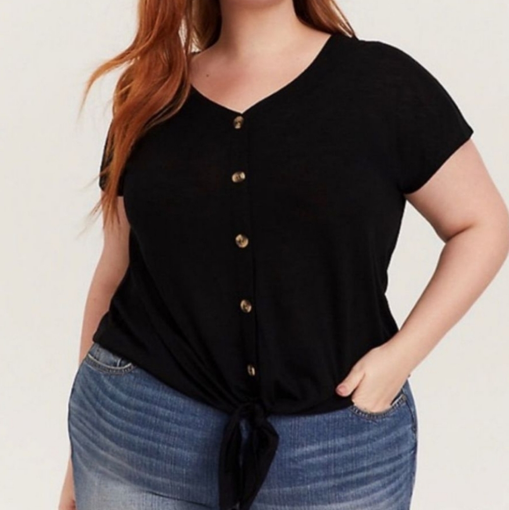 Torrid Black Tie Front Top
